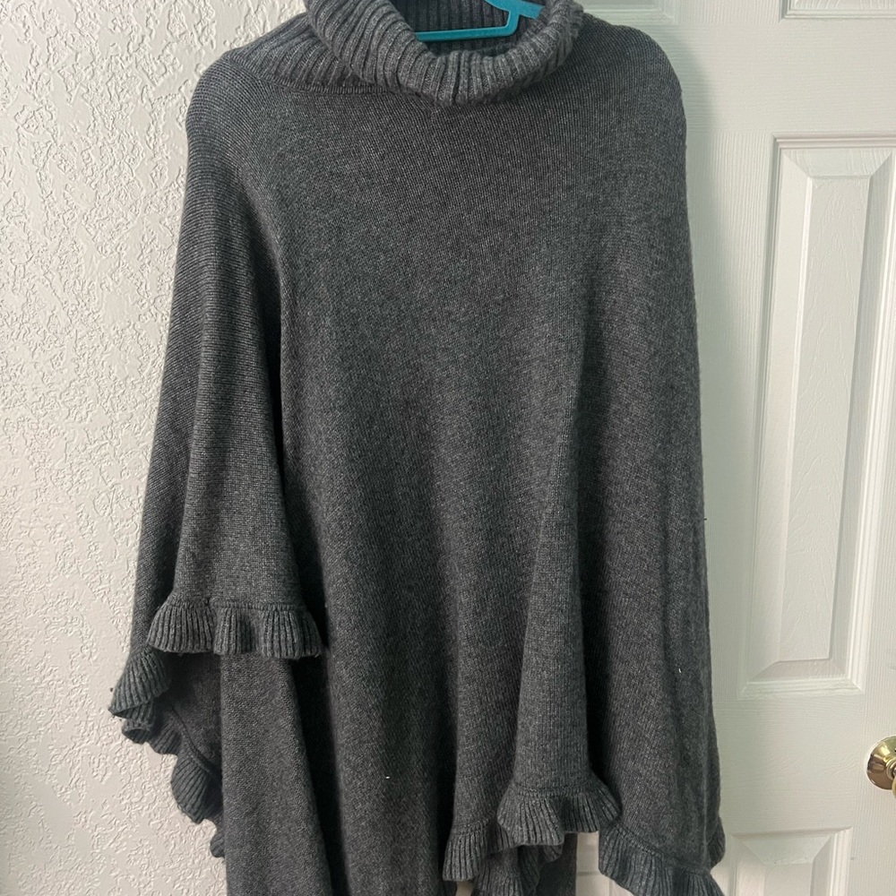 Ugg Jacey Turtleneck Ruffle Gray Sweater Turtleneck Poncho - Picture 8 of 8